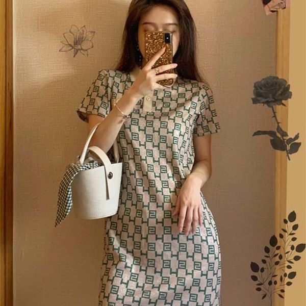 casual dresses polo collar short sleeve dress children's 2022 french casual slim t-shirt skirt summer trend kf8b, Black;gray